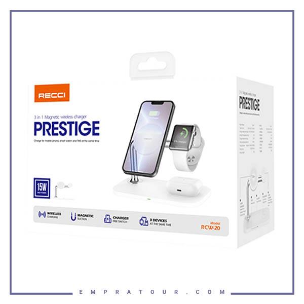شارژر وایرلس مگنتی چند کاره رسی Recci 15W Wireless Charger Detachable Bracket Rcw-20